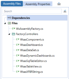 A sample organization structure of assembly files with a blue highlight over Dependencies. 